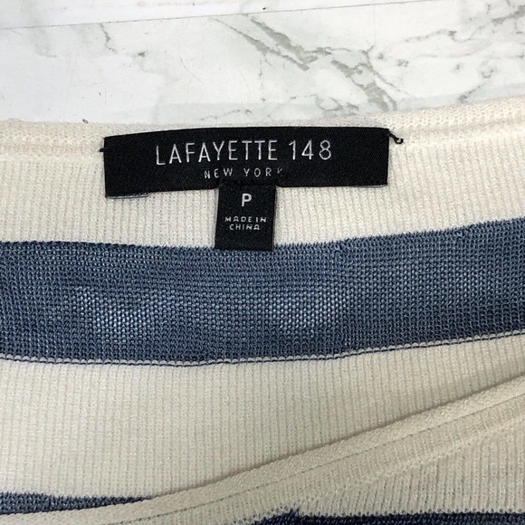 Lafayette 148 Womens Size Petite PP Blue White Stripe Top Abstract Mesh Detail - Picture 3 of 6